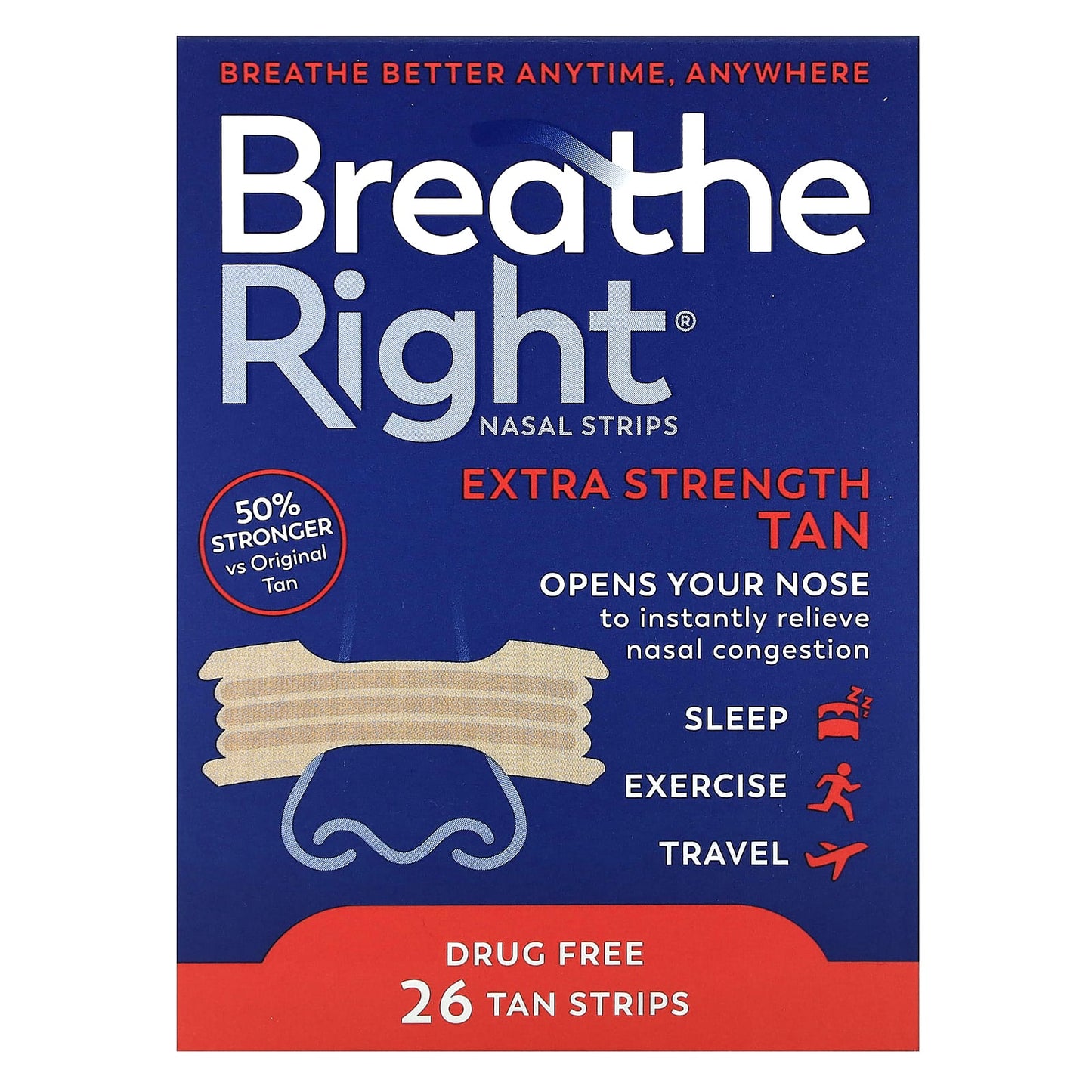 Breathe Right-Nasal Strips-Extra Strength-Tan-26 Strips