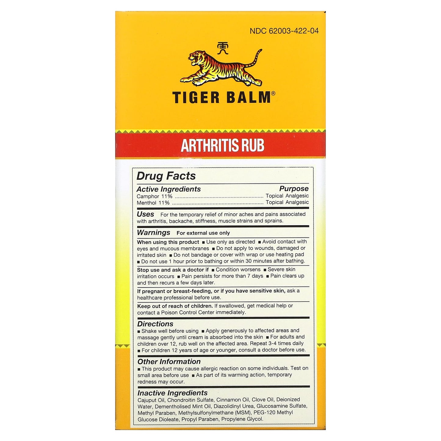 Tiger Balm, Arthritis Rub, Alcohol-Free, 4 fl oz (113 ml)