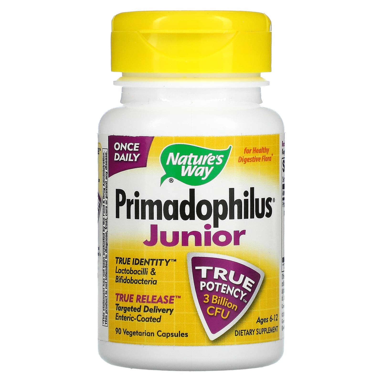 Nature's Way-Primadophilus Junior-Ages 6-12-3 Billion CFU-90 Vegetarian Capsules