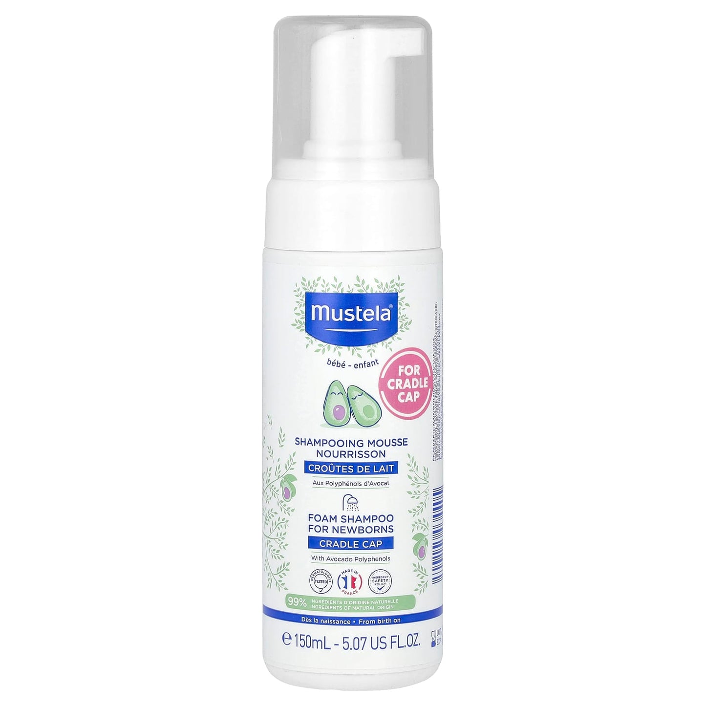 Mustela-Foam Shampoo for Newborns with Avocado Polyphenols-For Cradle Cap-5.07 fl oz (150 ml)