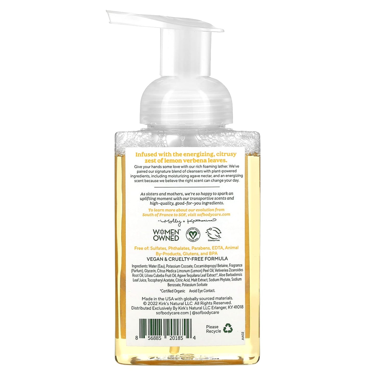 SoF, Hydrating Foaming Hand Wash with Agave Nectar, Lemon Verbena, 8 fl oz (236 ml)