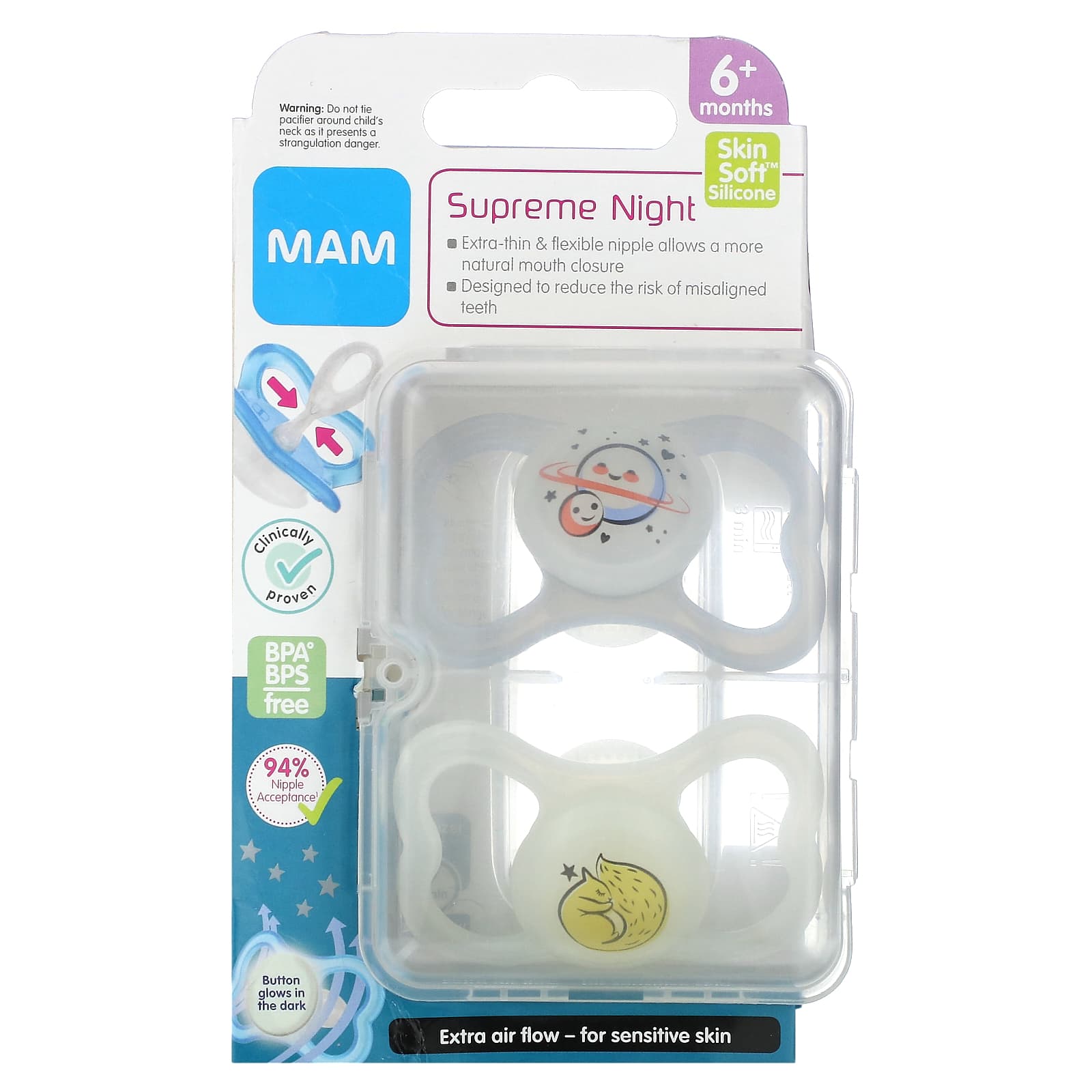 MAM-Supreme Night Pacifier-6+ Months-Clear-2 Count