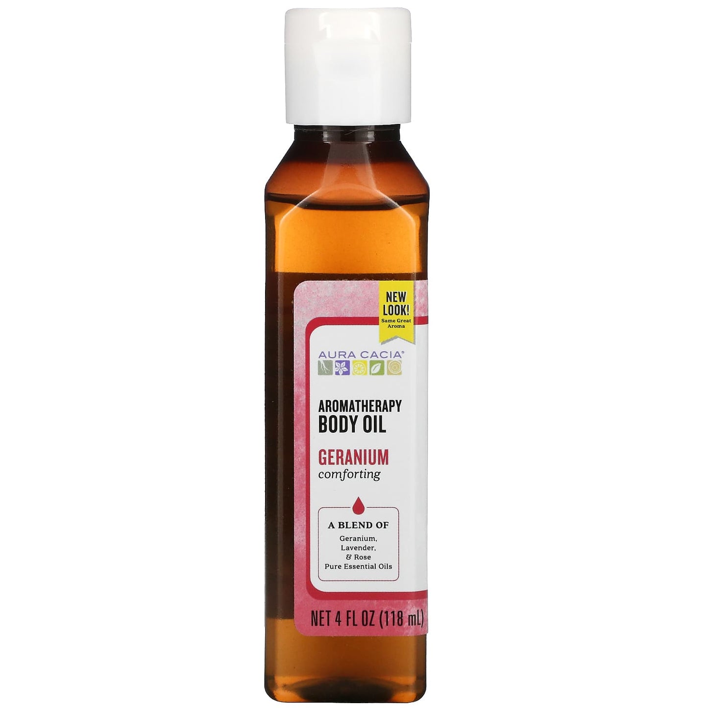 Aura Cacia-Aromatherapy Body Oil-Comforting Geranium-4 fl oz (118 ml)