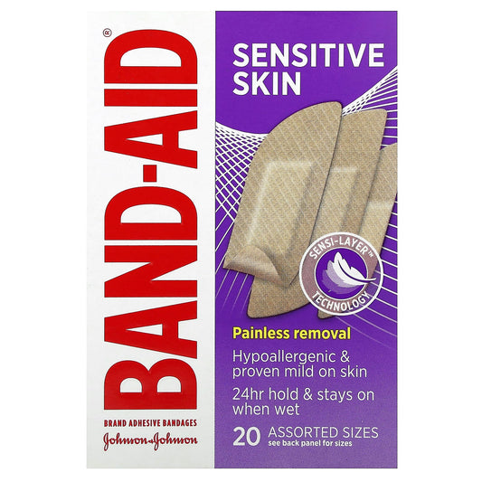 Band Aid-Adhesive Bandages-Sensitive Skin-20 Assorted Sizes