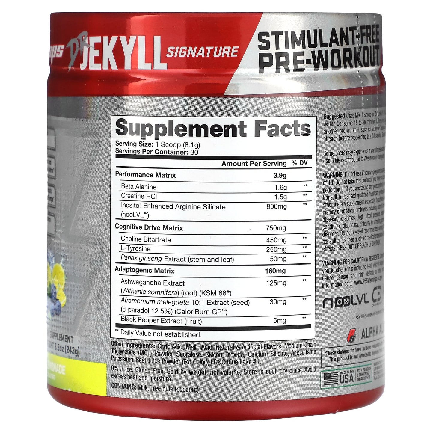 ProSupps, Dr. Jekyll Signature, Stimulant-Free Pre-Workout, Blueberry Lemonade, 8.5 oz (243 g)