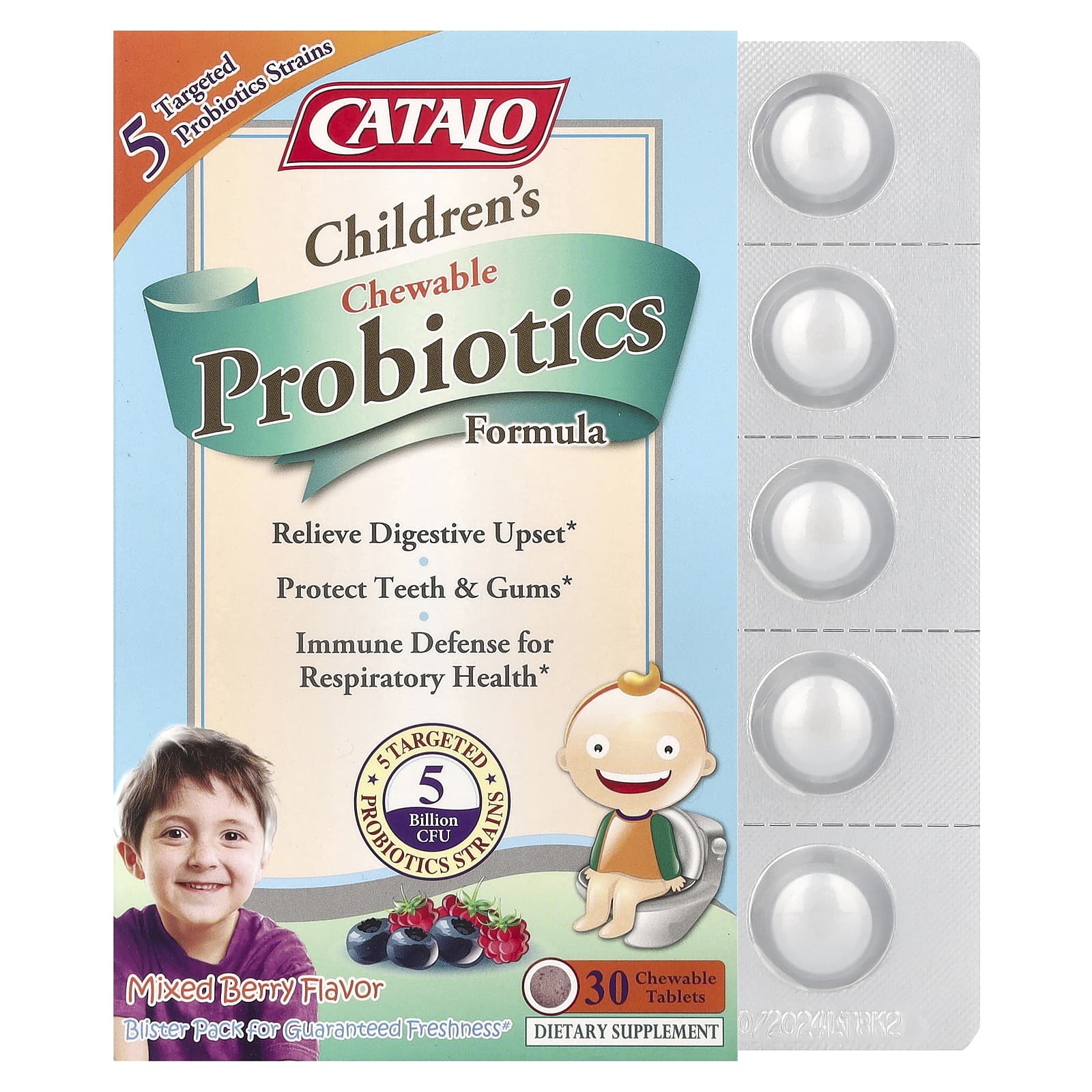 Catalo Naturals-Children's Chewable Probiotics Formula-Mixed Berry-5 Billion CFU-30 Chewable Tablets