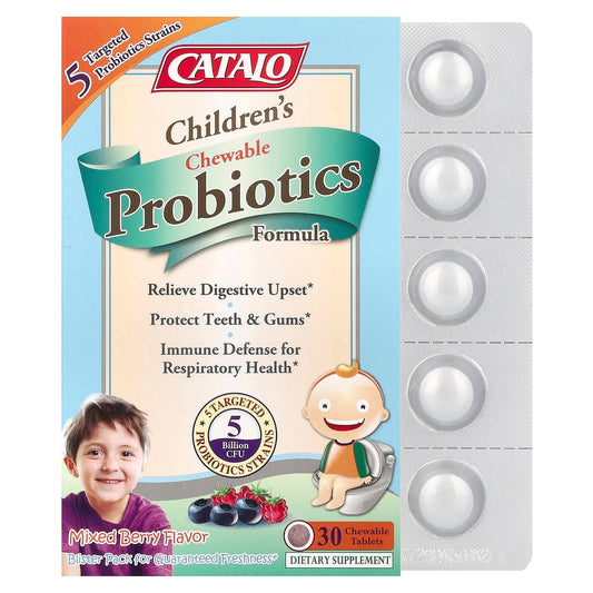 Catalo Naturals-Children's Chewable Probiotics Formula-Mixed Berry-5 Billion CFU-30 Chewable Tablets