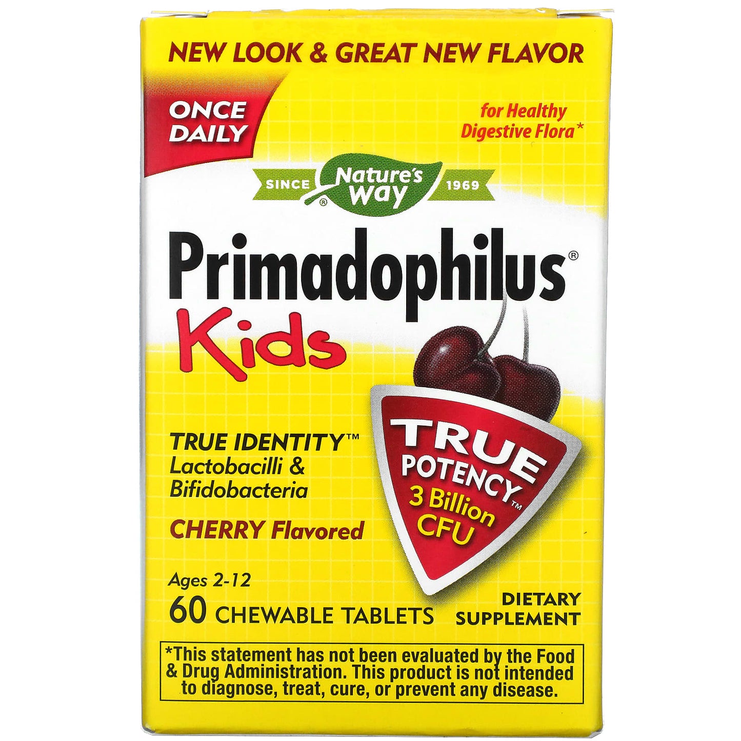 Nature's Way-Primadophilus-Kids-Age 2-12-Cherry -3 Billion CFU-60 Chewable Tablets