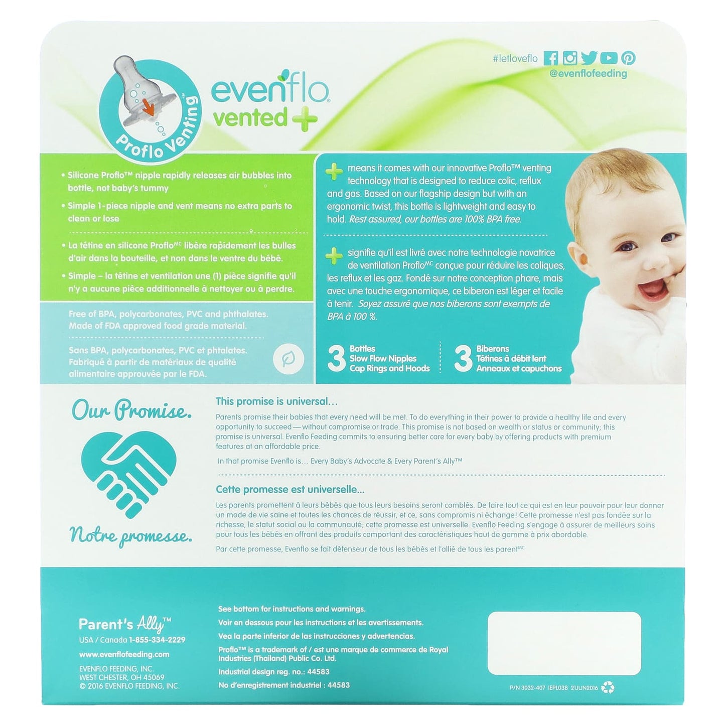 Evenflo Feeding, Vented+ Twist PP Tint Bottles, Standard, 0+ Months, Slow Flow, 6 Bottles, 8 oz (240 ml) Each