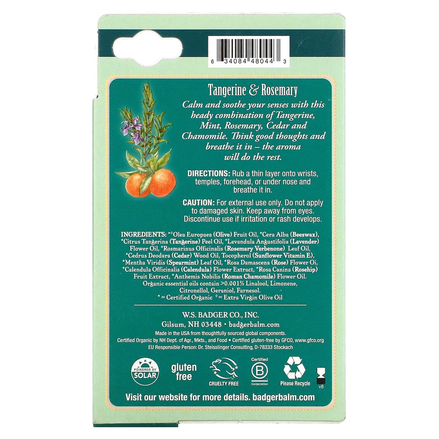 Badger Company, Aromatherapy, Stress Soother, Tangerine & Rosemary, 0.6 oz (17 g)