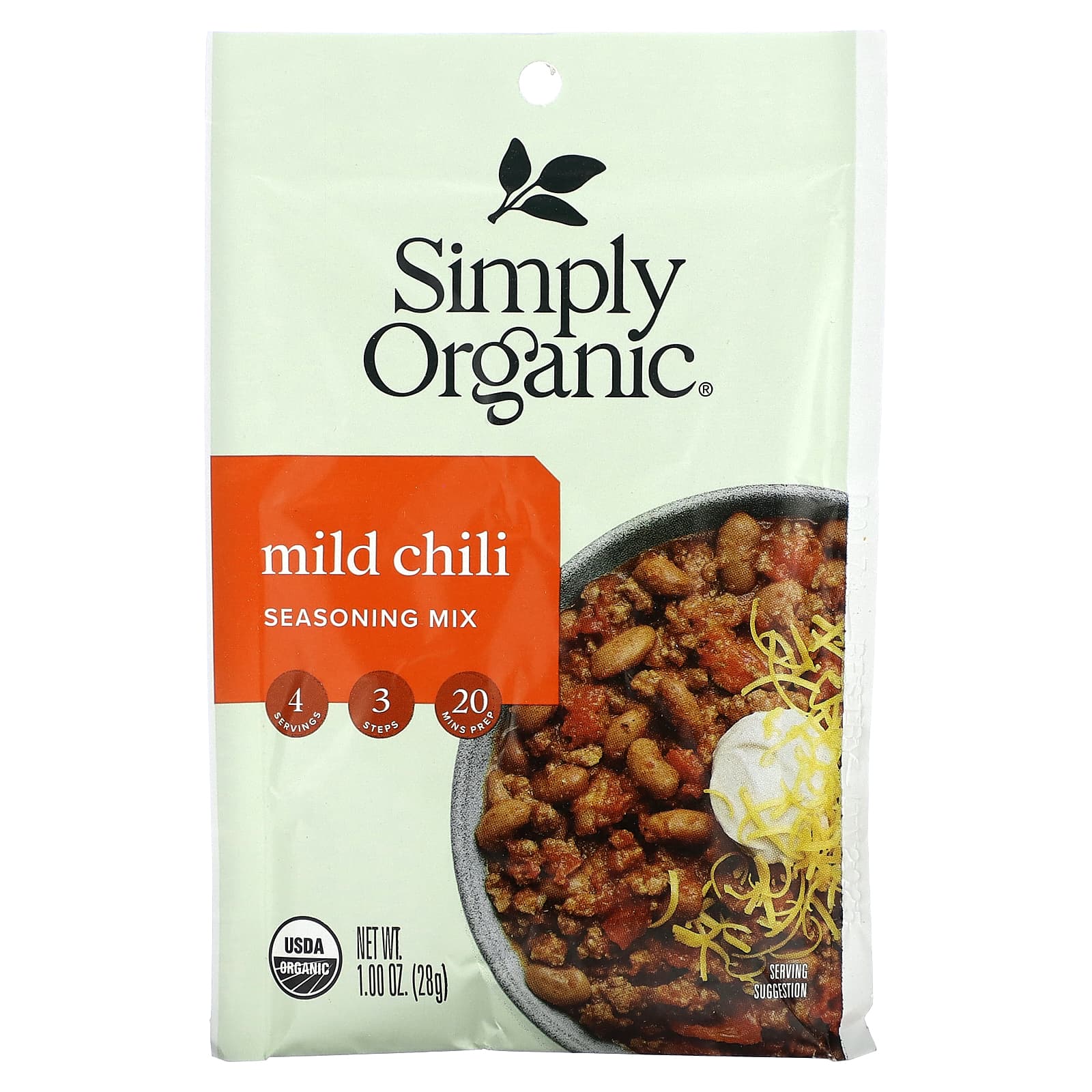 Simply Organic-Mild Chili Seasoning Mix-12 Packets-1 oz (28 g) Each