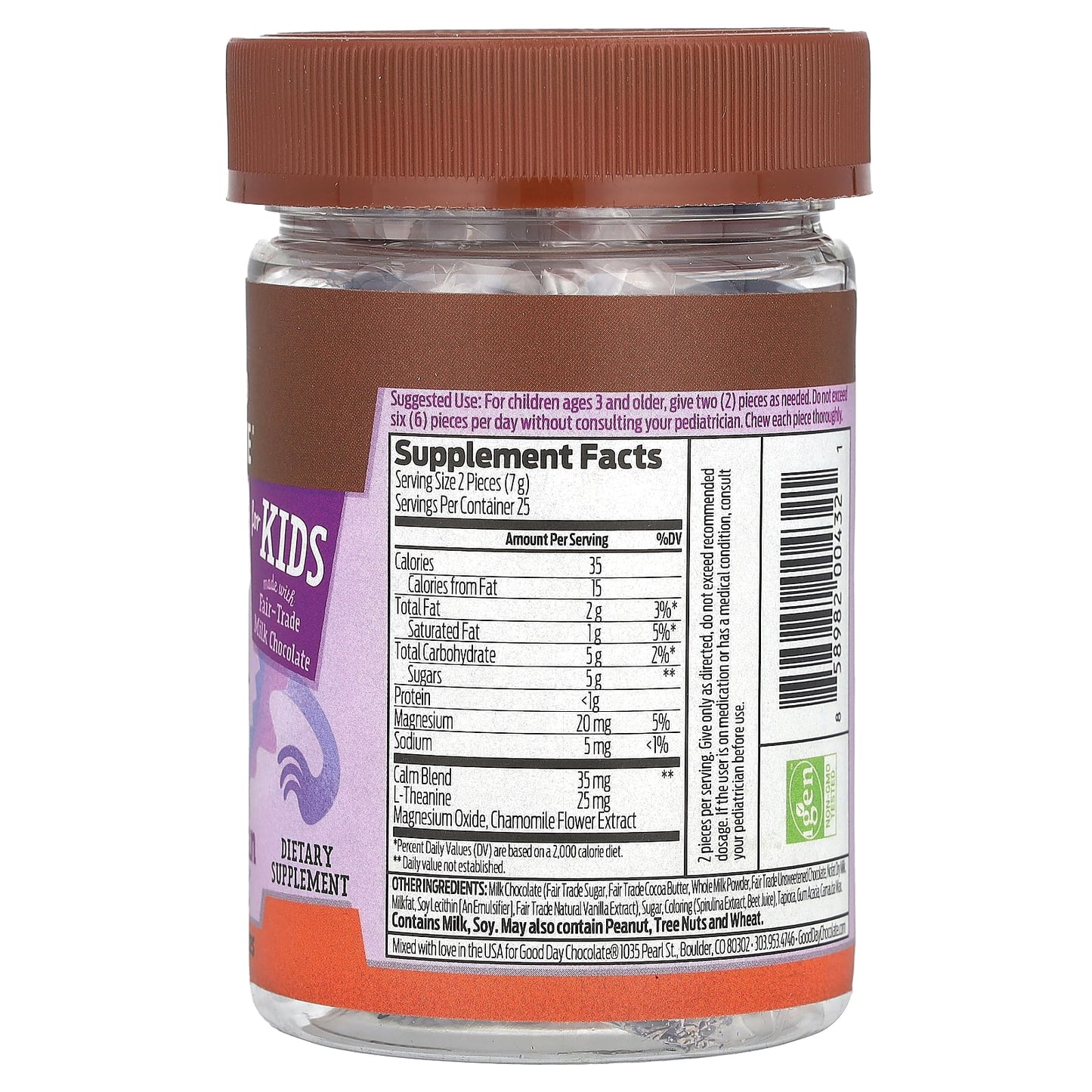 Good Day Chocolate, Calm, For Kids, Chocolate, 50 Supplement Pieces