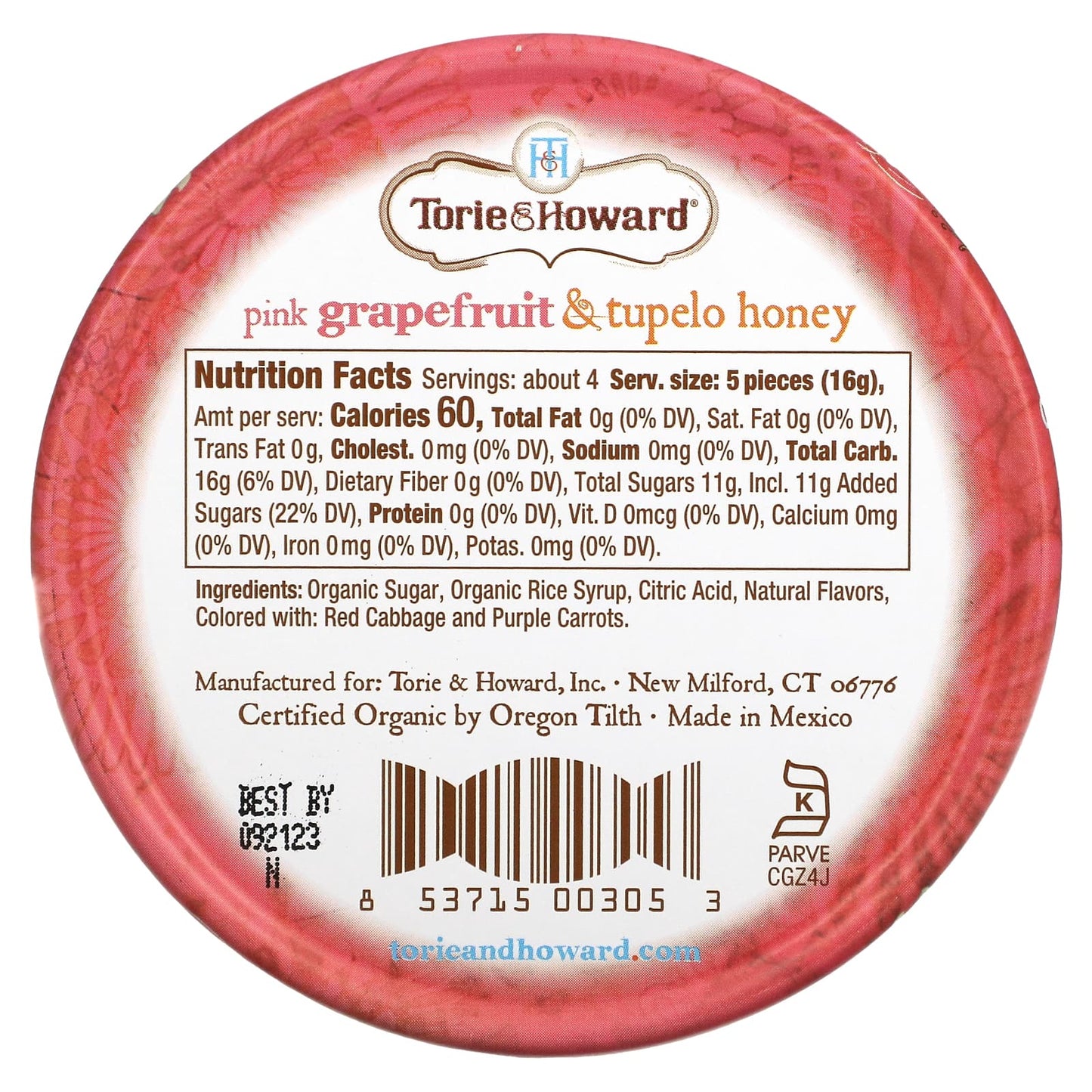 Torie & Howard, Organic Hard Candy, Pink Grapefruit & Tupelo Honey, 2 oz (57 g)