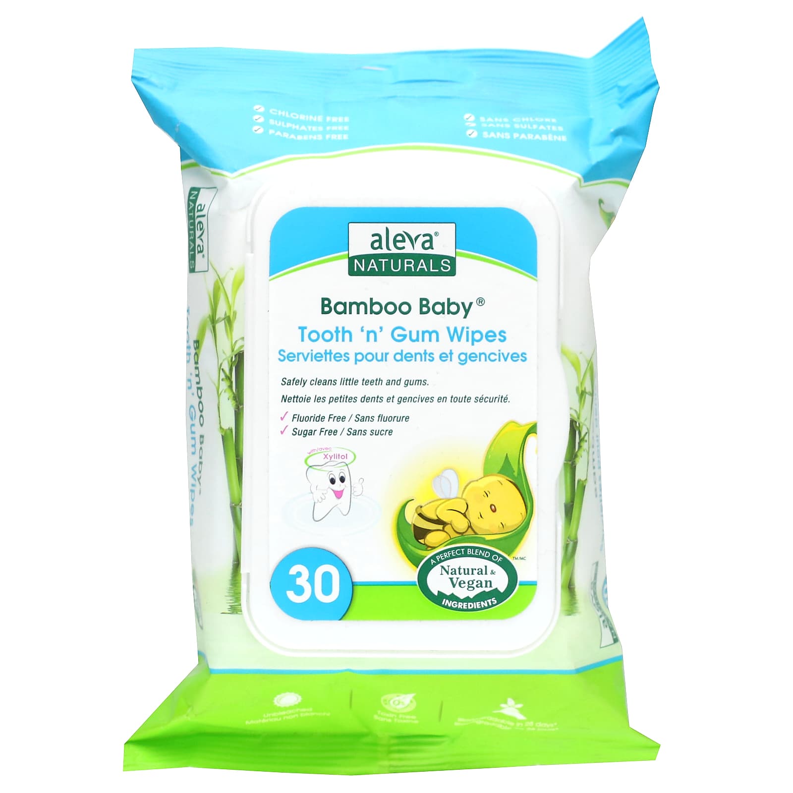 Aleva Naturals-Bamboo Baby-Tooth 'n' Gum Wipes-30 Wipes