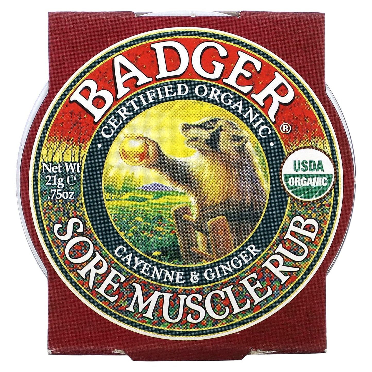 Badger Company, Organic Sore Muscle Rub, Cayenne & Ginger, 0.75 oz (21 g)