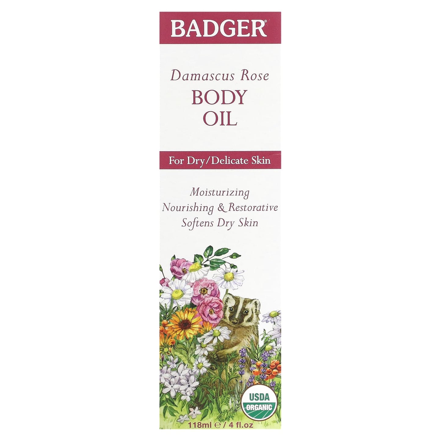 Badger Company, Damascus Rose Body Oil, 4 fl oz (118 ml)