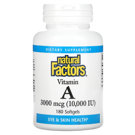 Natural Factors-Vitamin A-3000 mcg (10,000 IU)-180 Softgels