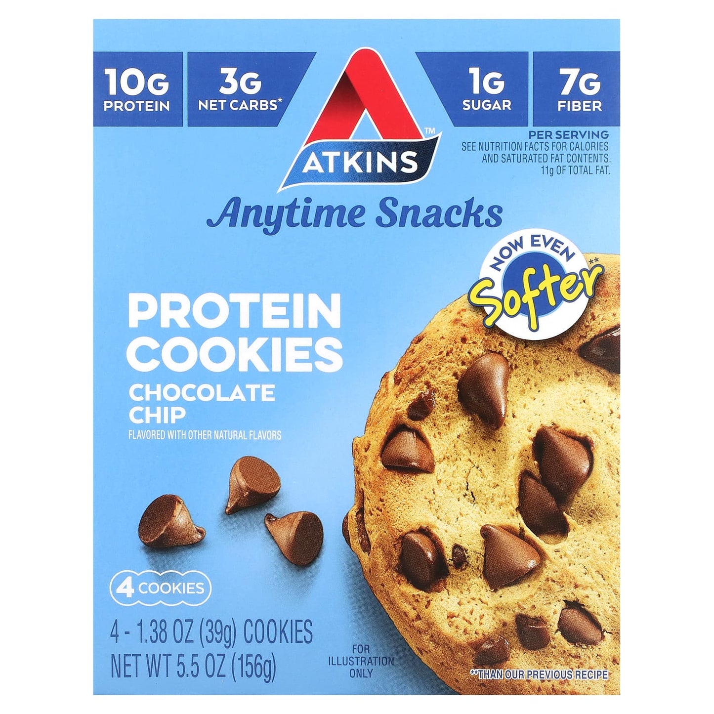 Atkins-Anytime Snacks-Protein Cookies-Chocolate Chip-4 Cookies-1.38 oz (39 g) Each