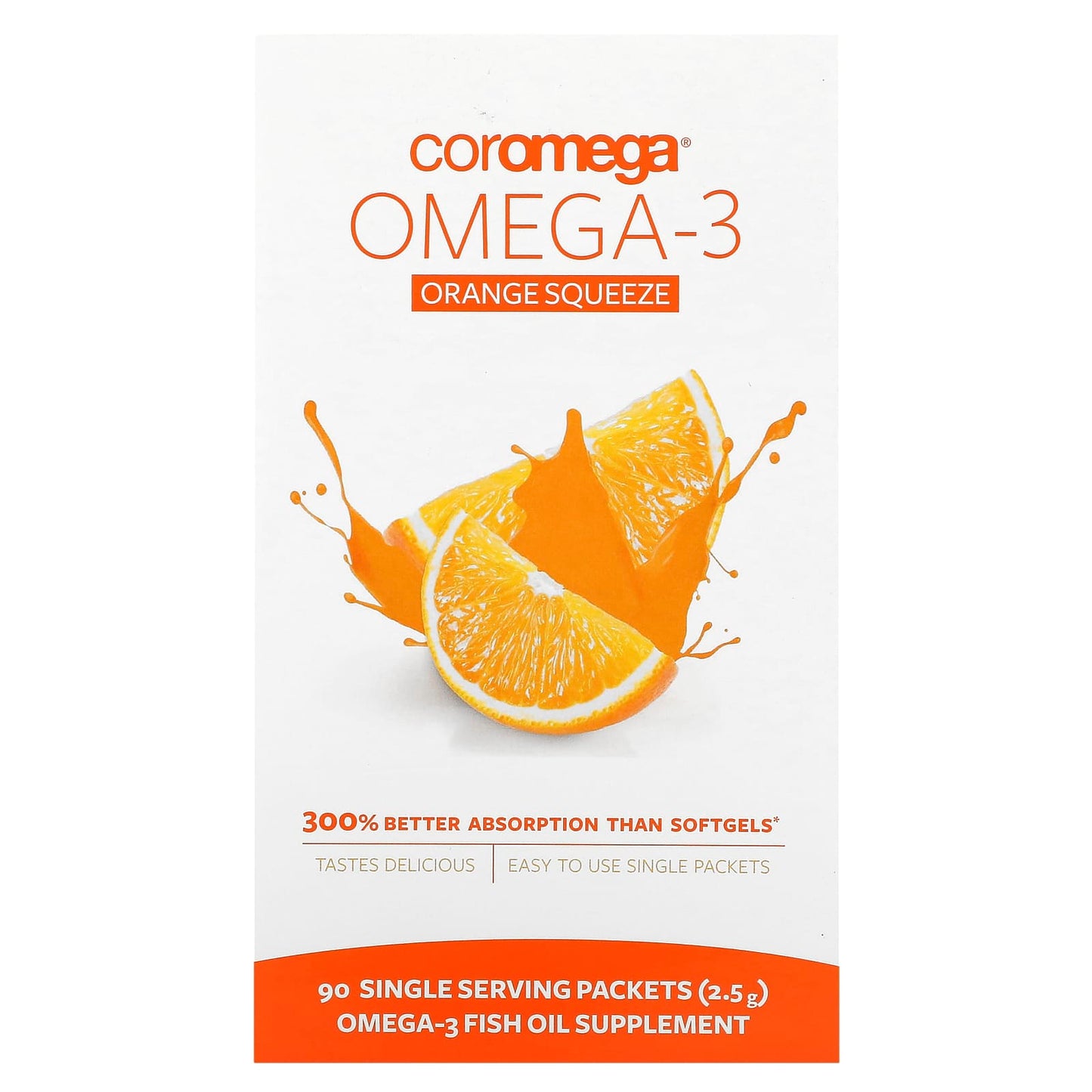 Coromega-Omega-3 Orange Squeeze-90 Packets-2.5 g Each