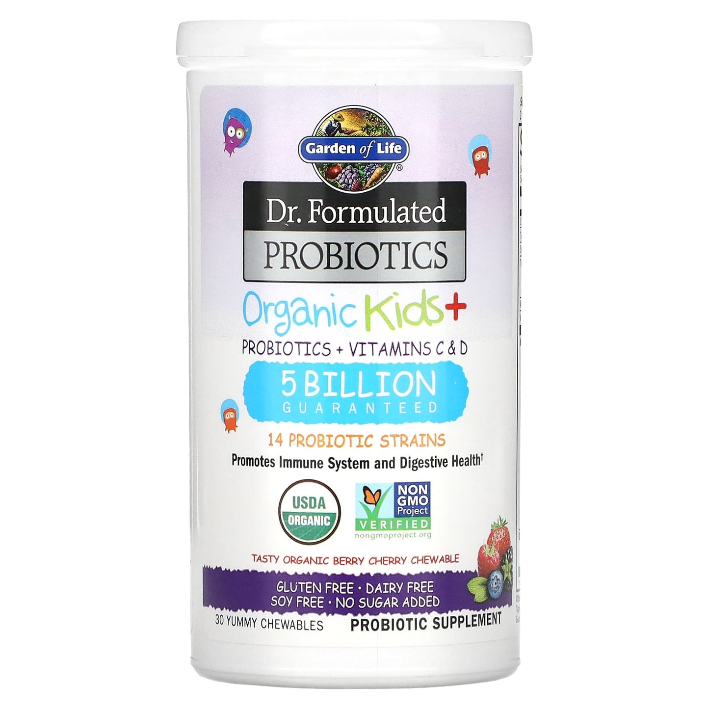 Garden of Life, Dr. Formulated Probiotics, Organic Kids +, Tasty Organic Berry Cherry, 30 Yummy Chewables