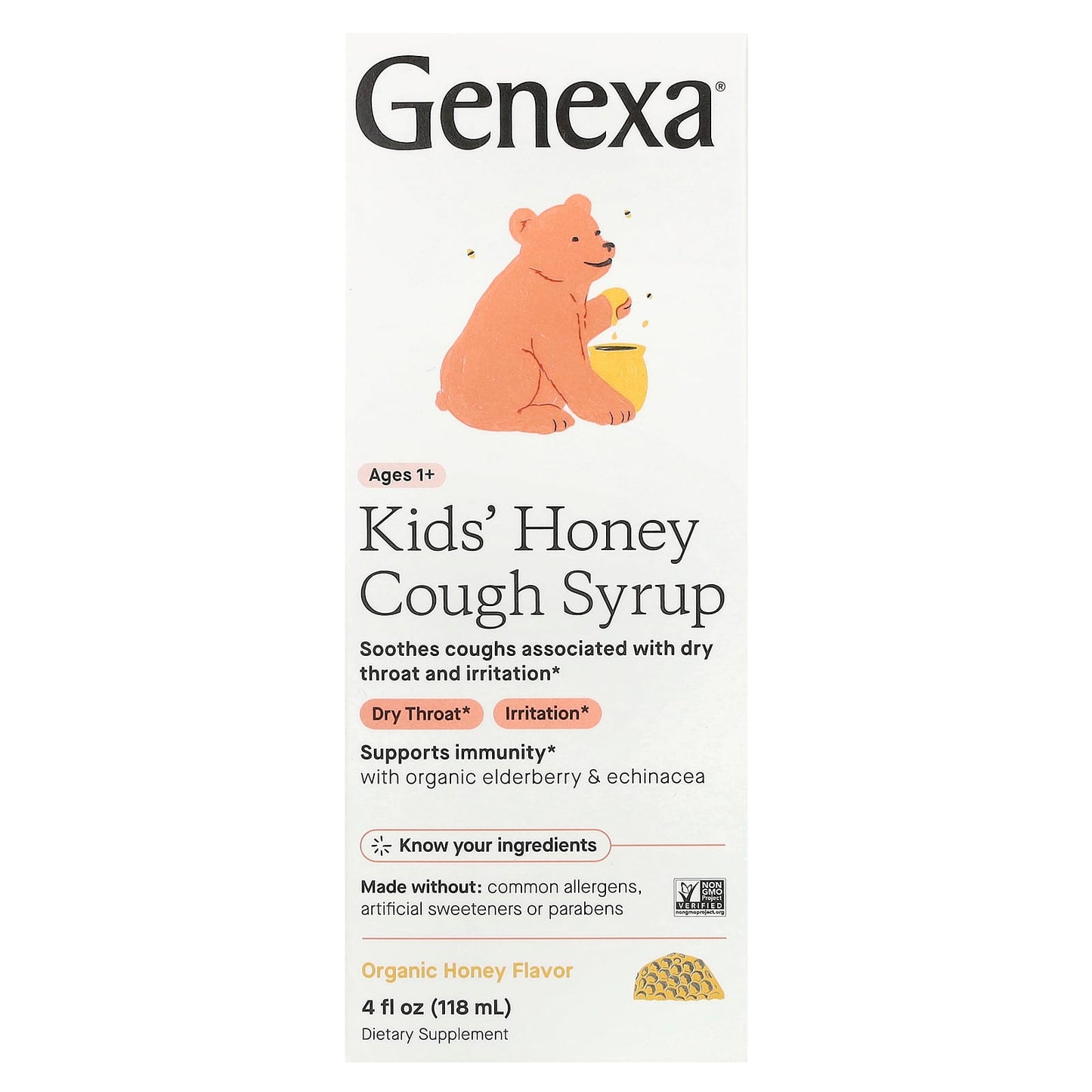 Genexa-Kids' Honey Cough Syrup-Ages 1+-Organic Honey-4 fl oz (118 ml)