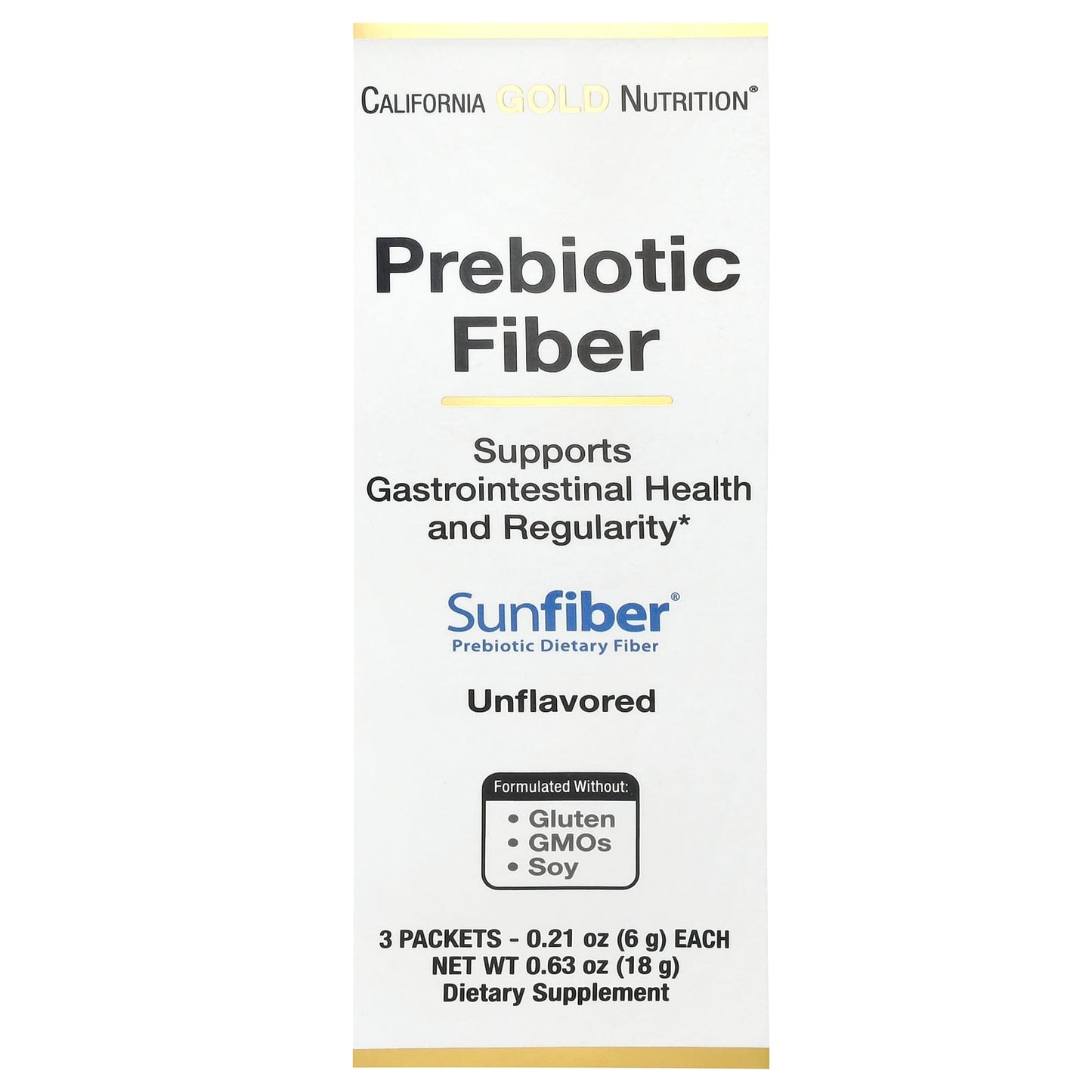 California Gold Nutrition-Prebiotic Fiber-3 Packets-0.21 oz (6 g) Each