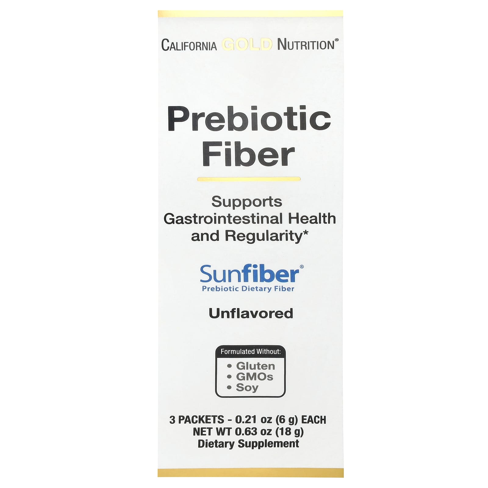 California Gold Nutrition-Prebiotic Fiber-3 Packets-0.21 oz (6 g) Each