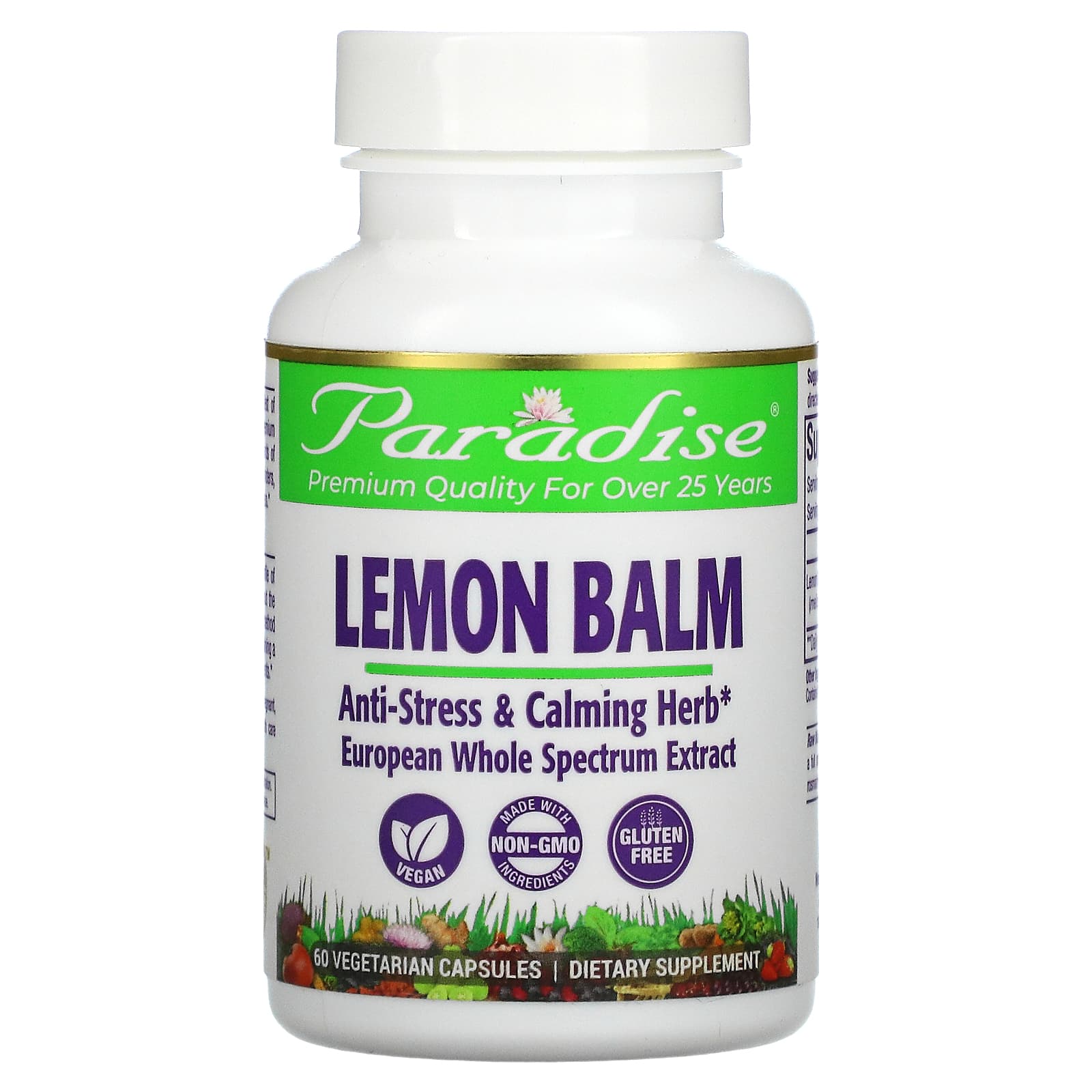 Paradise Herbs-Lemon Balm-60 Vegetarian Capsules