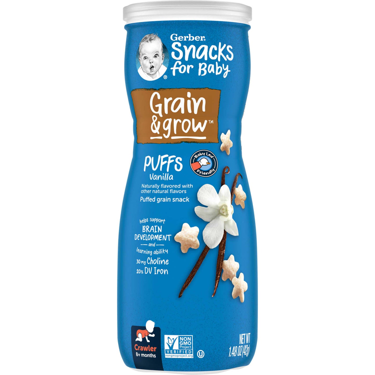 Gerber-Snacks for Baby-Grain & Grow-Puffs-Puffed Grain Snack-8+ Months-Vanilla-1.48 oz (42 g)