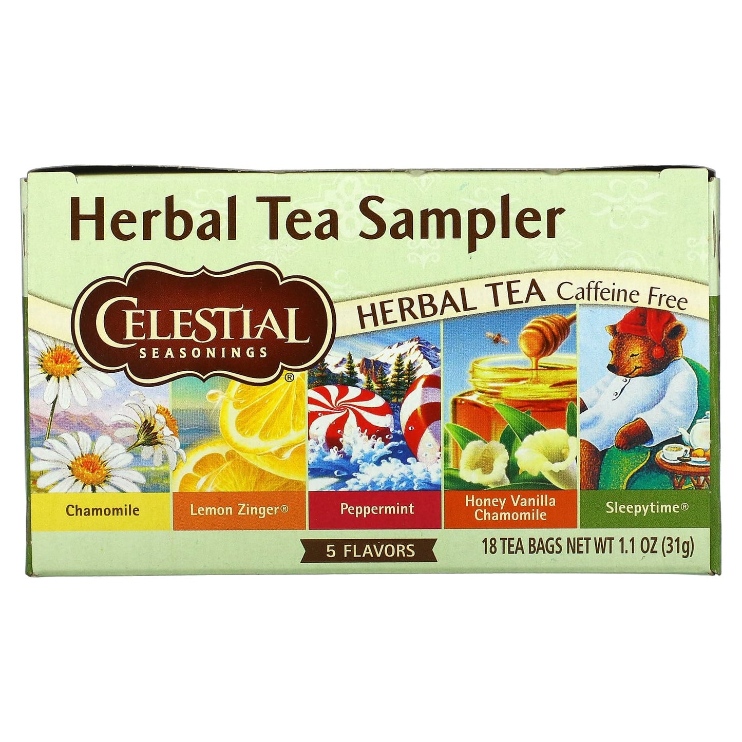 Celestial Seasonings-Herbal Tea Sampler-Caffeine Free-5 Flavors-18 Tea Bags-1.1 oz (31 g)