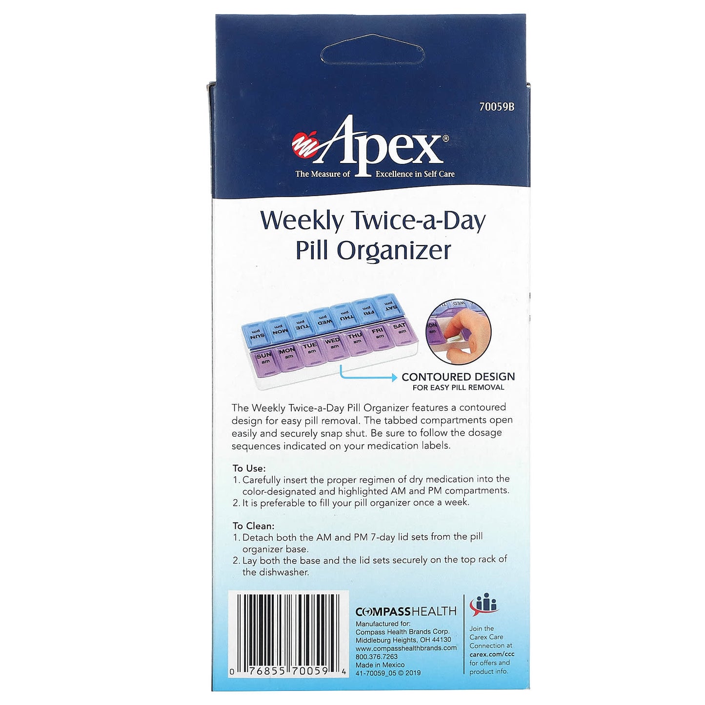 Apex, Weekly Twice-A-Day Pill Organizer, 1 Pill Organizer