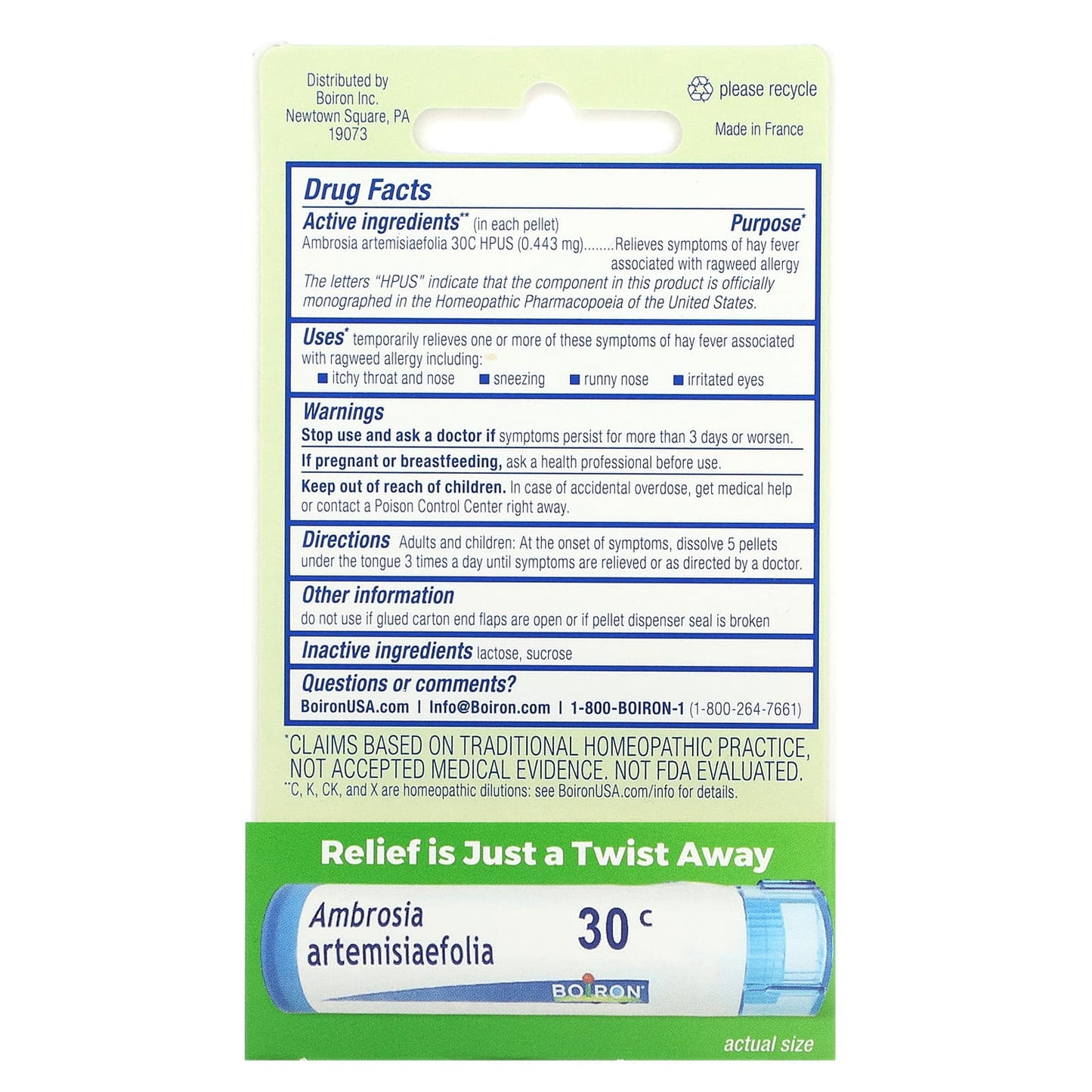 Boiron, Ambrosia, Ragweed Allergy Relief, Meltaway Pellets, Approx. 80 Pellets