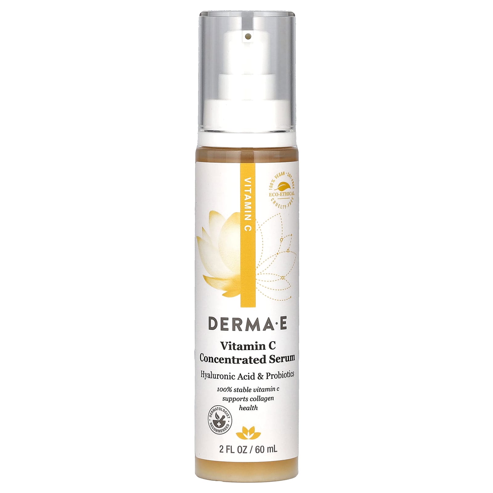 DERMA E-Vitamin C Concentrated Serum-Hyaluronic Acid Probiotics-2 fl oz (60 ml)