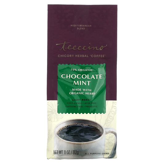 Teeccino-Organic Chicory Herbal 'Coffee'-Chocolate Mint-Light Roast-Caffeine Free-11 oz (312 g)