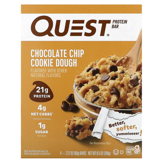 Quest Nutrition-Protein Bar-Chocolate Chip Cookie Dough-4 Bars-2.12 oz (60 g) Each