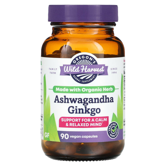 Oregon's Wild Harvest-Ashwagandha Ginkgo-90 Vegan Capsules