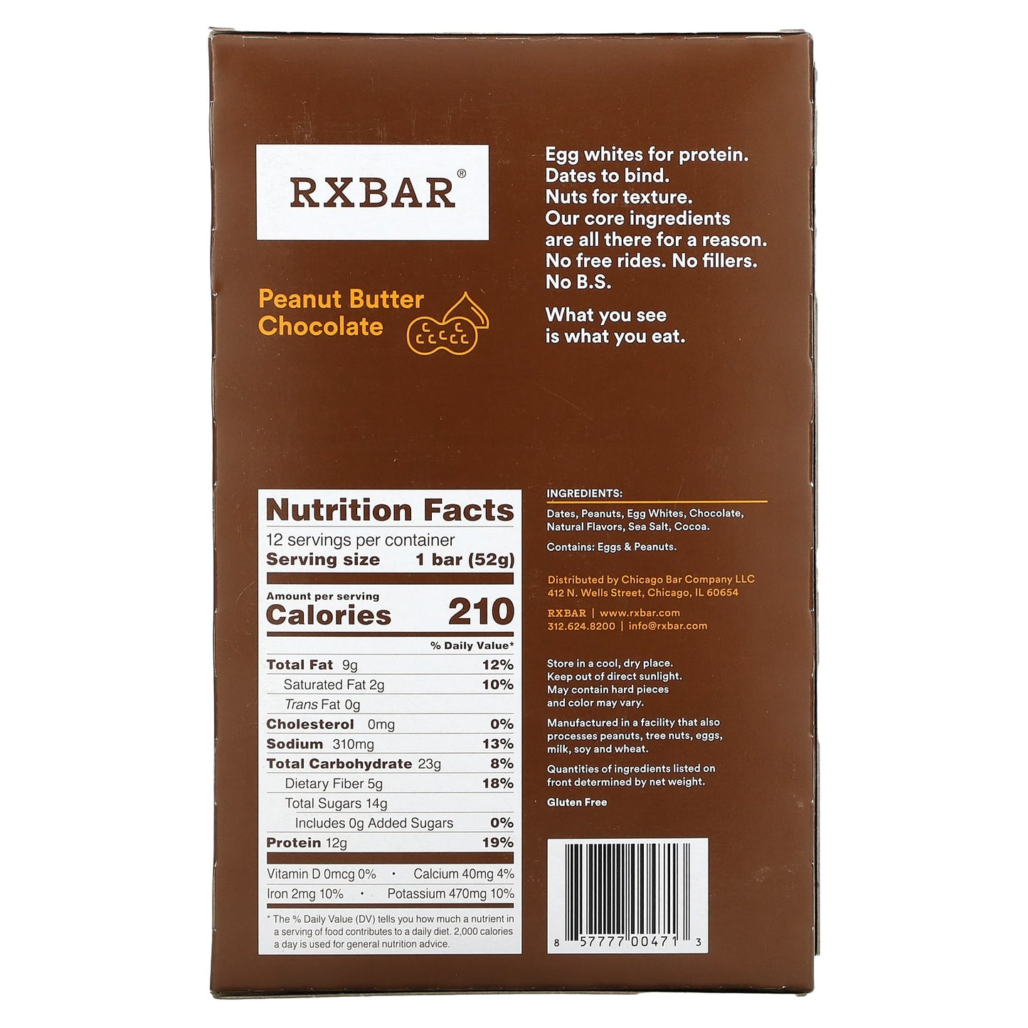 RXBAR, Protein Bar, Peanut Butter Chocolate, 12 Bars, 1.83 oz (52 g) Each