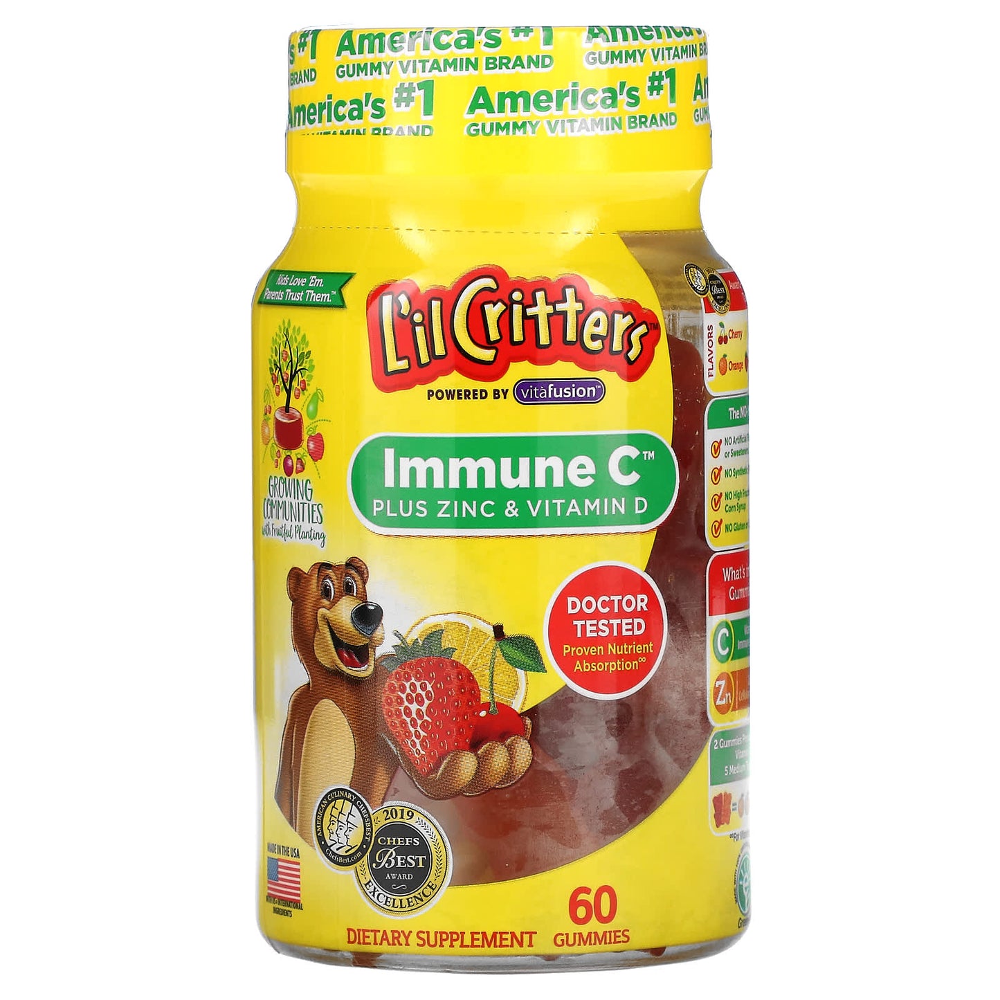 L'il Critters-Immune C Plus Zinc & Vitamin D-Assorted Flavors-60 Gummies