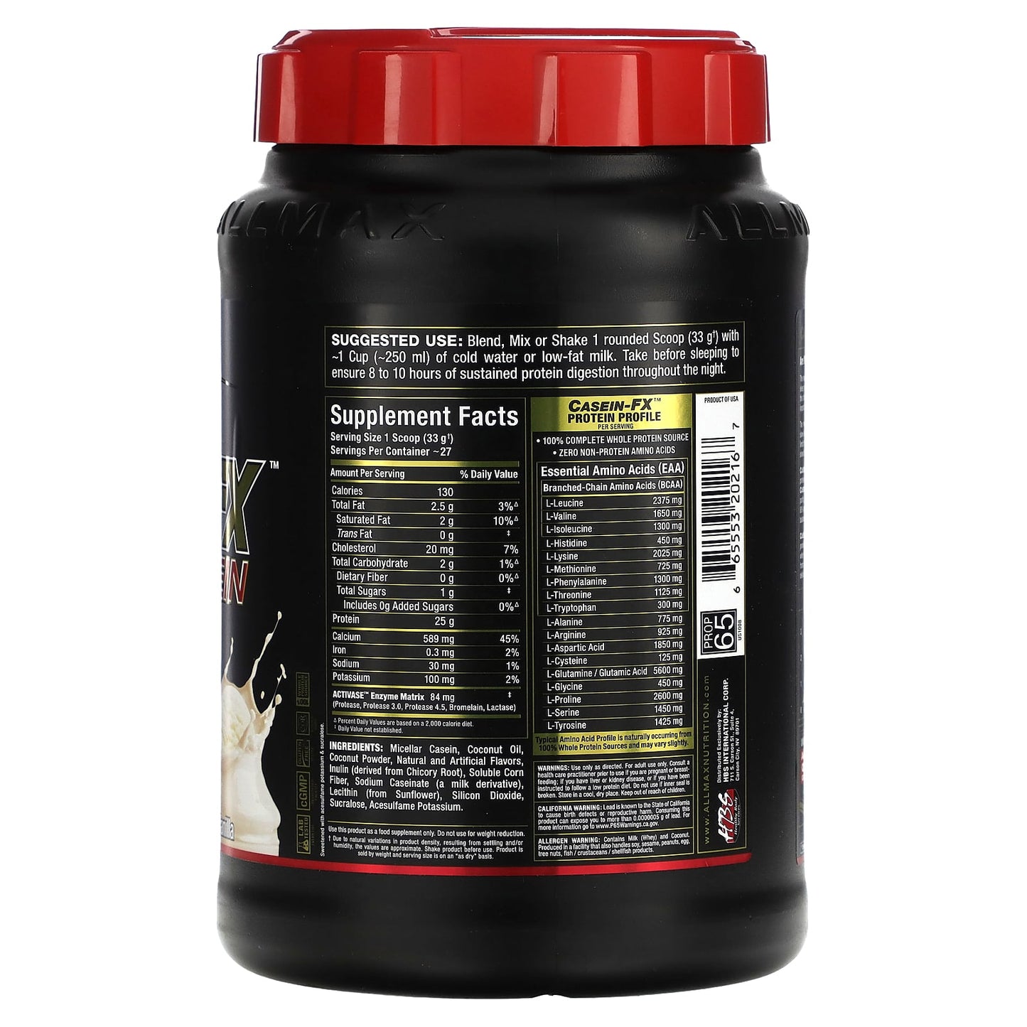 ALLMAX, CaseinFX, 100% Casein Micellar Protein, Vanilla, 2 lbs. (907 g)