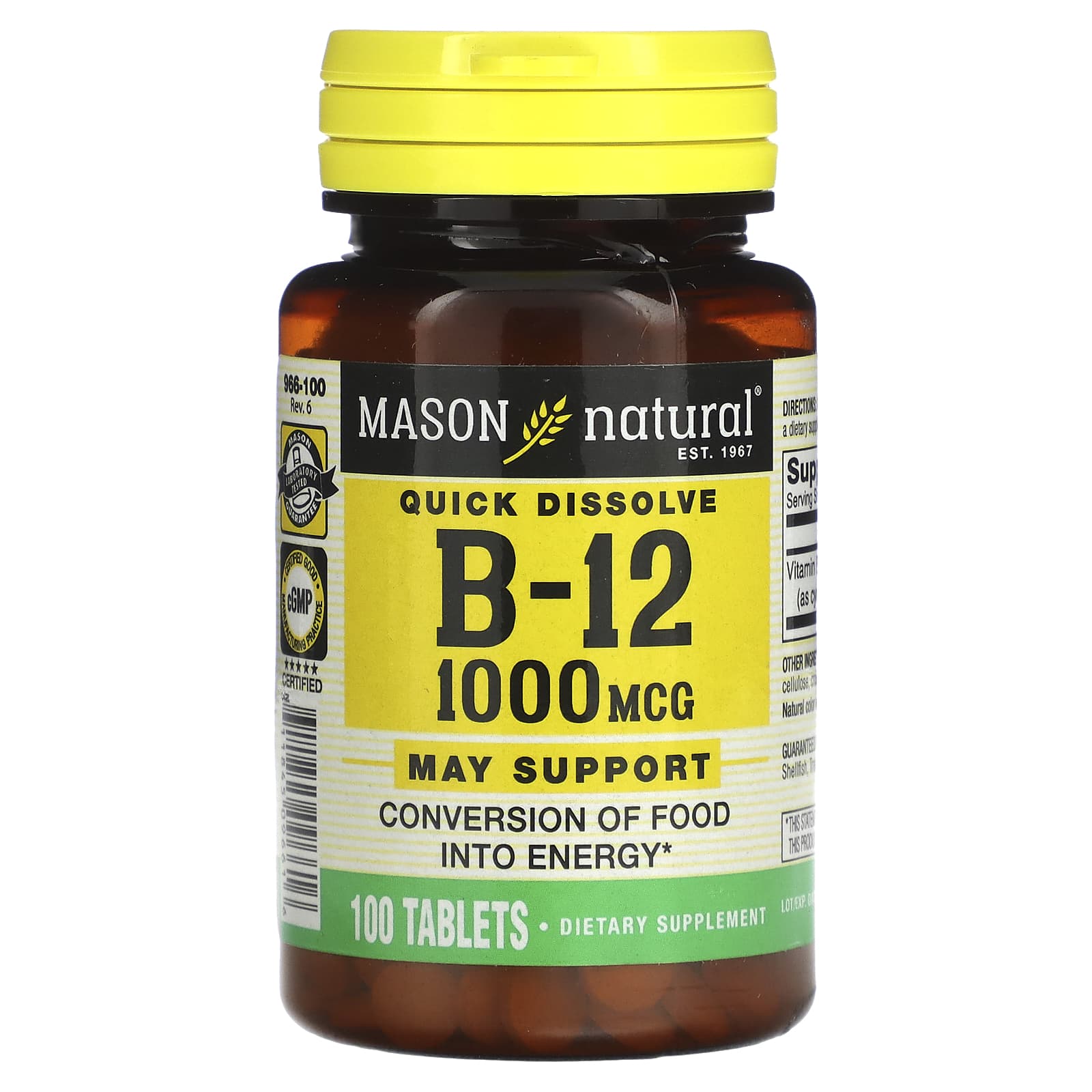 Mason Natural-Quick Dissolve-Vitamin B-12-1,000 mcg-100 Tablets