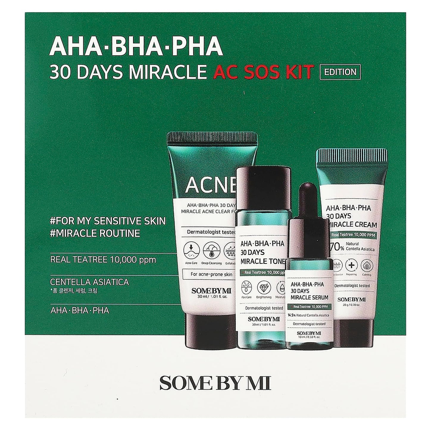 SOME BY MI, AHA. BHA. PHA 30 Days Miracle AC SOS Kit, Edition, 4 Piece Kit