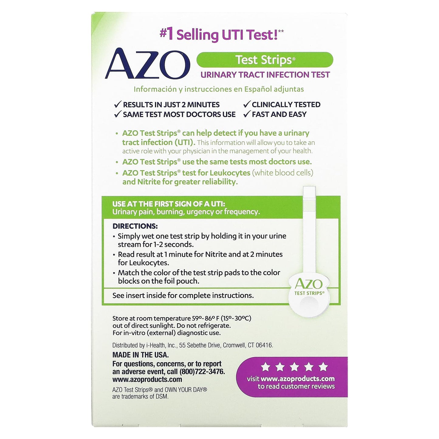 Azo, Urinary Tract Infection Test Strips, 3 Self-Testing Strips