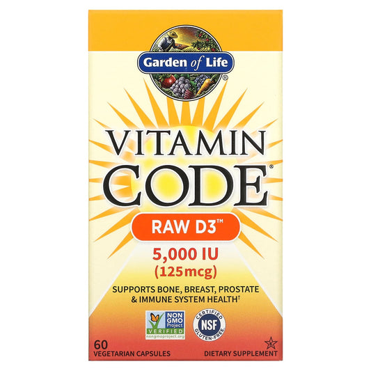 Garden of Life-Vitamin Code-RAW D3-125 mcg (5,000 IU)-60 Vegetarian Capsules