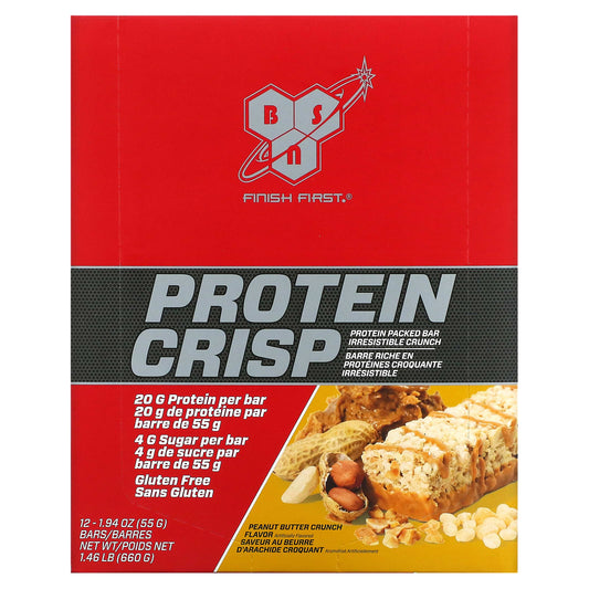 BSN-Protein Crisp-Peanut Butter Crunch-12 Bars-1.94 oz (55 g) Each