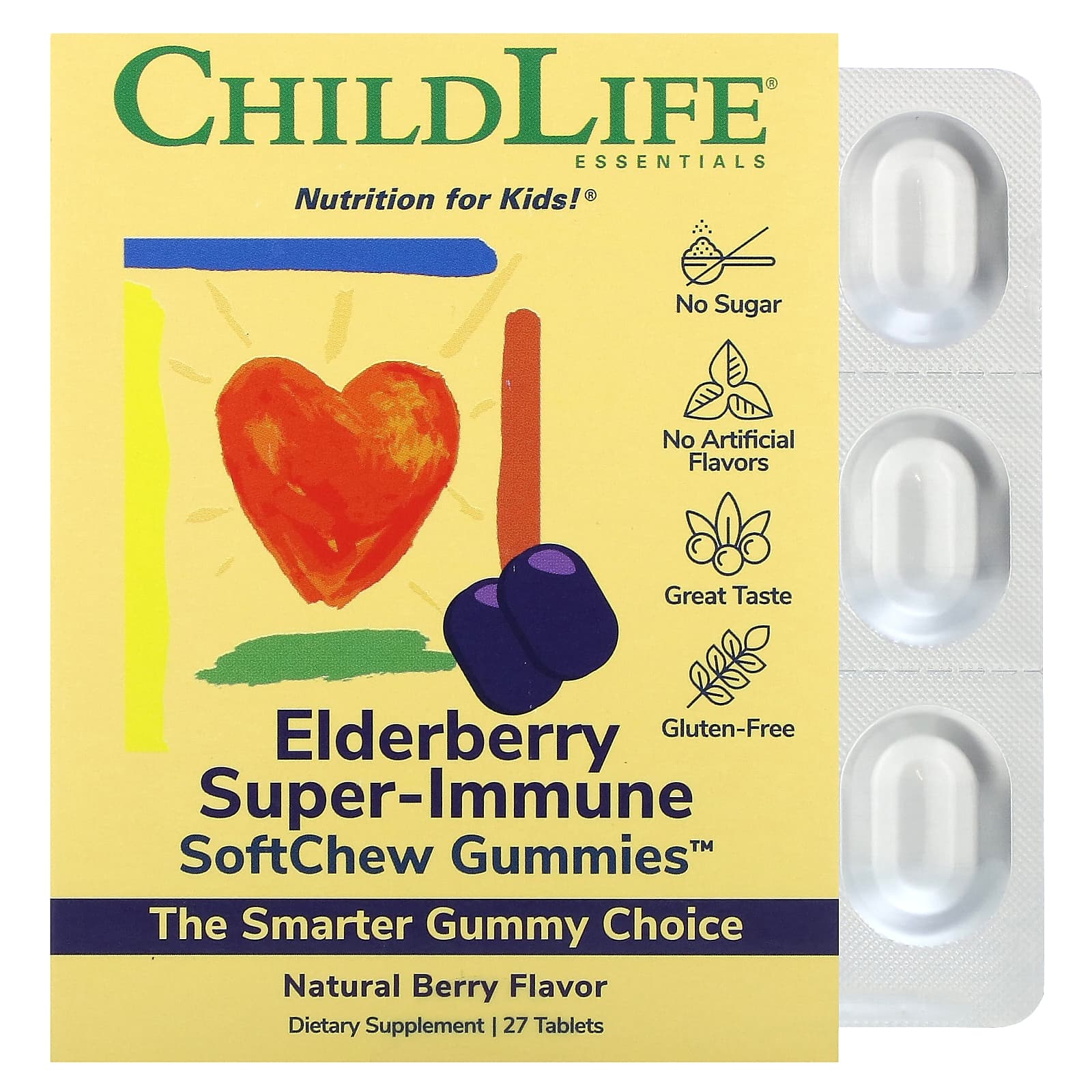 ChildLife Essentials-Kids-Elderberry Super-Immune SoftChew Gummies-Natural Berry-27 Tablets