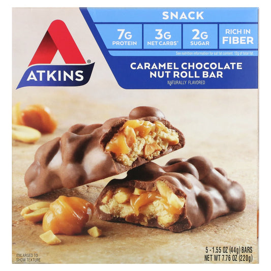 Atkins-Snack-Caramel Chocolate Nut Roll Bar-5 Bars-1.55 oz (44 g) Each