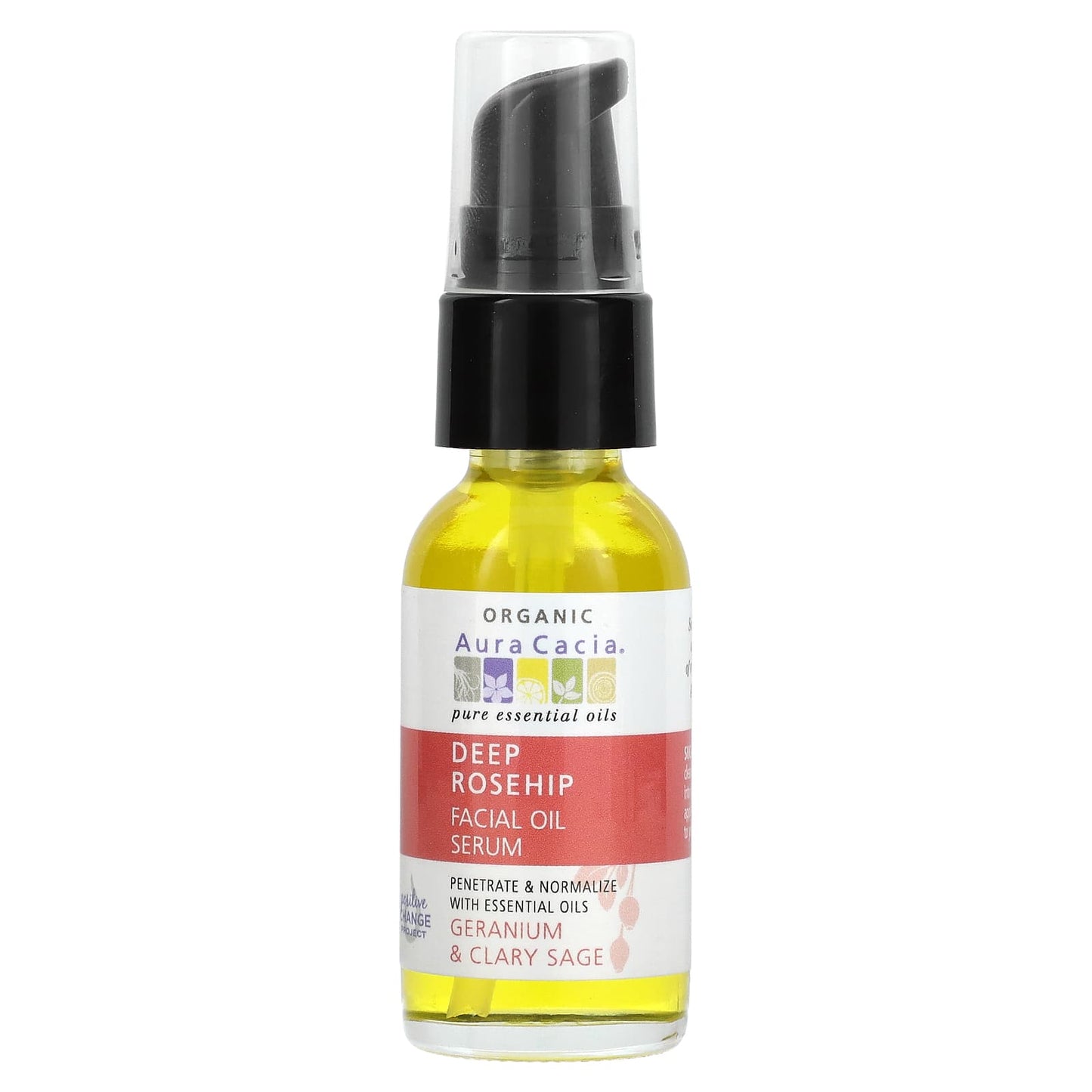 Aura Cacia-Organic Deep Rosehip Facial Oil Serum-Geranium & Clary Sage-1 fl oz (30 ml)