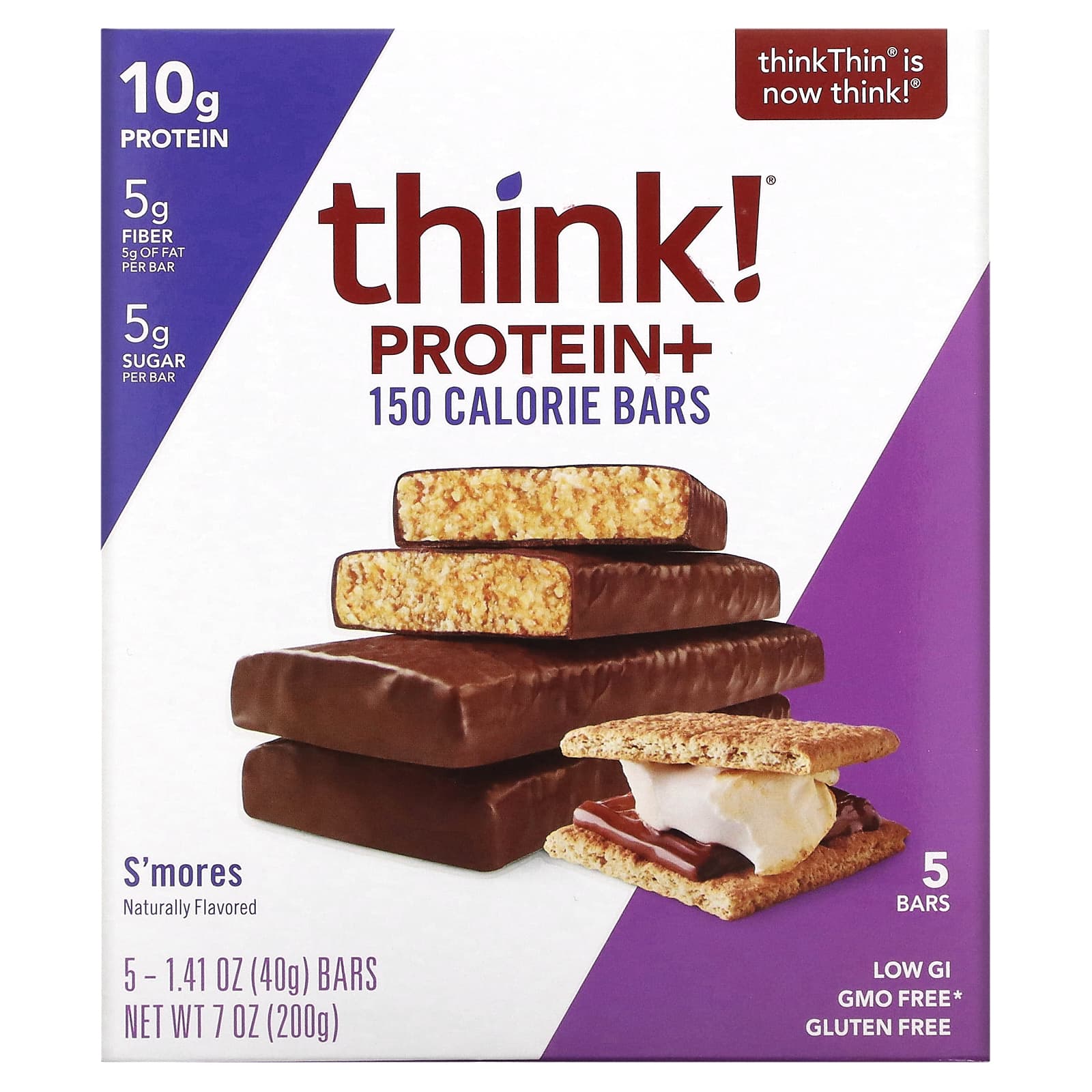 Think !-Protein+ 150 Calorie Bars-S'mores-5 Bars-1.41 oz (40 g) Each