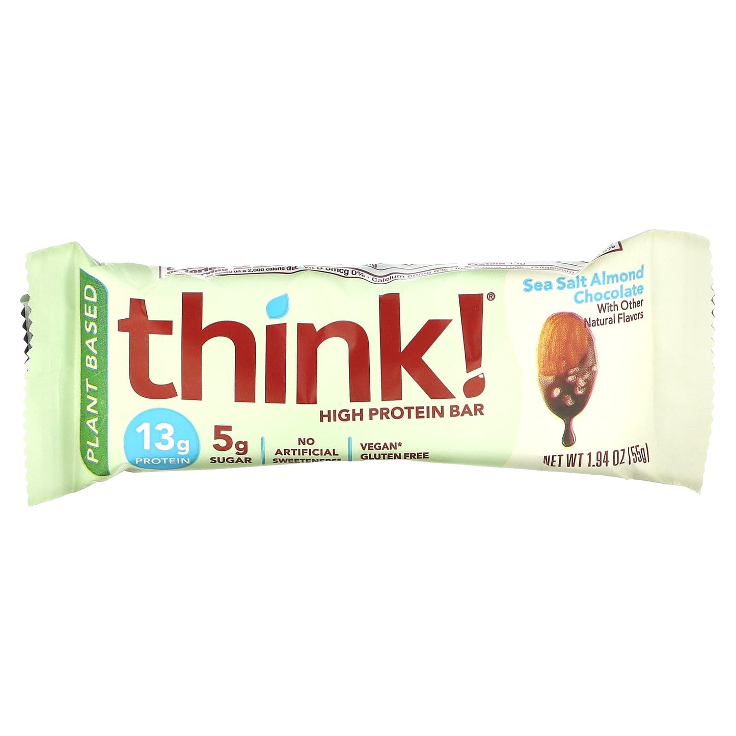 Think !, High Protein Bars, Sea Salt Almond Chocolate, 10 Bars, 1.94 oz (55 g) Each