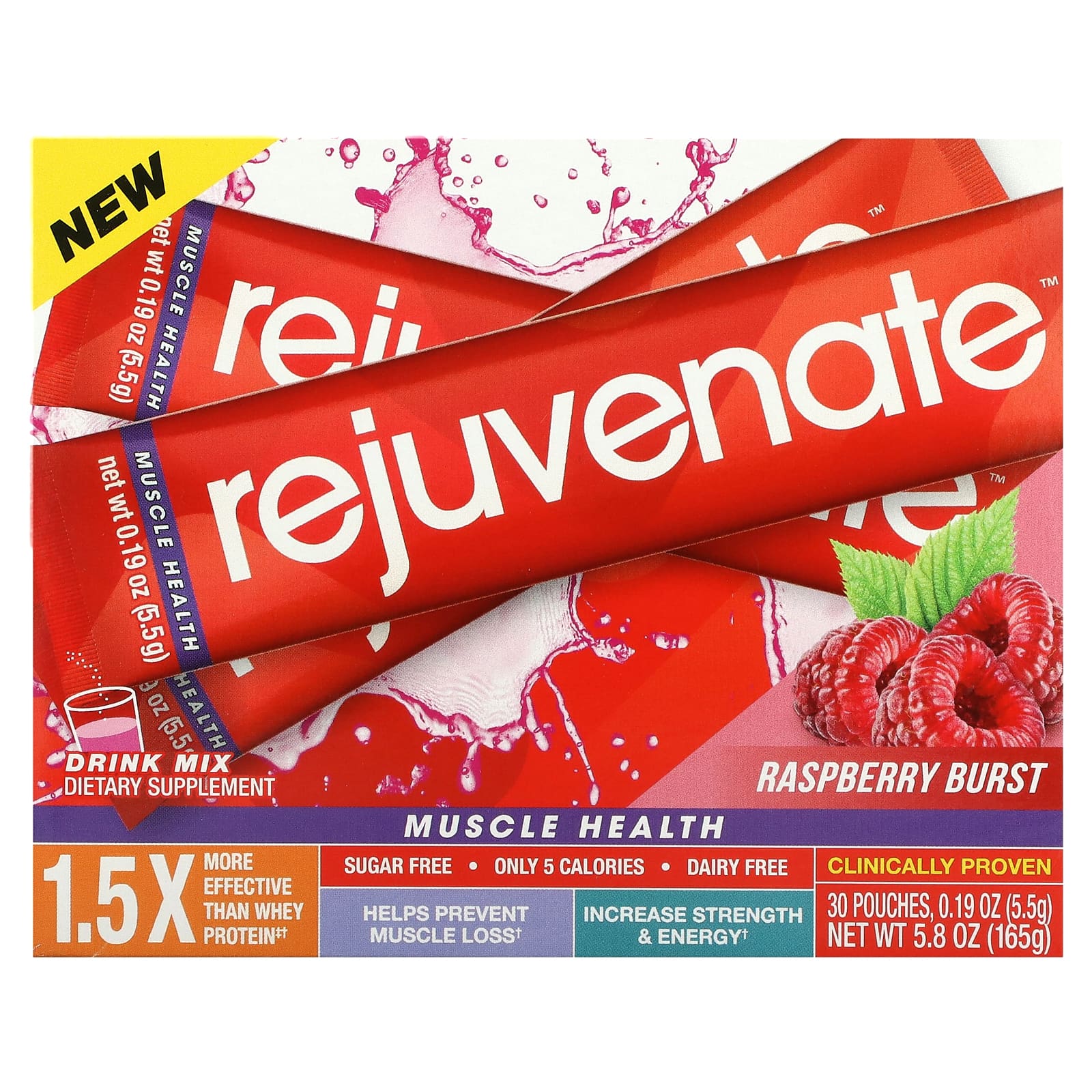 Rejuvenate-Muscle Health Drink Mix-Raspberry Burst-30 Pouches-0.19 oz (5.5 g) Each